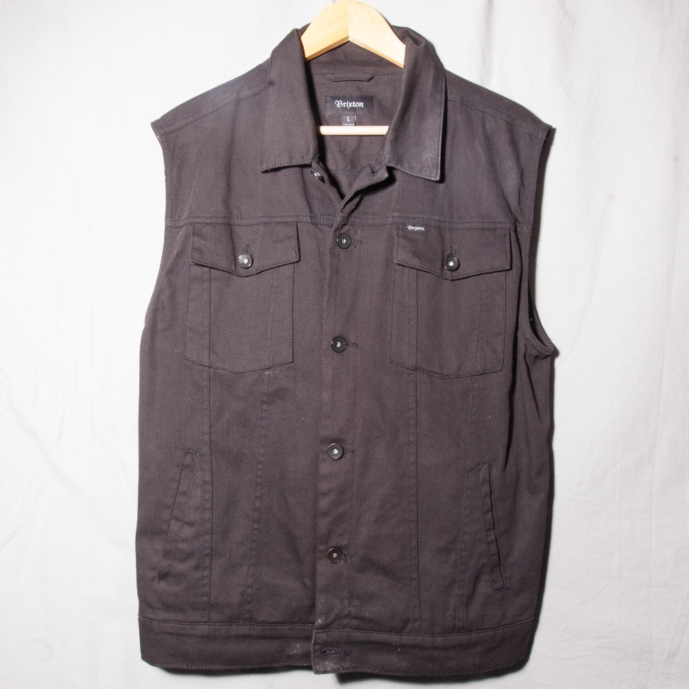 BRIXTON button up, black jean vest